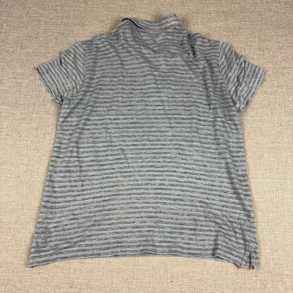 Vince Polo Shirt Mens Large Blue Grey Striped Lightweight Short Sleeve